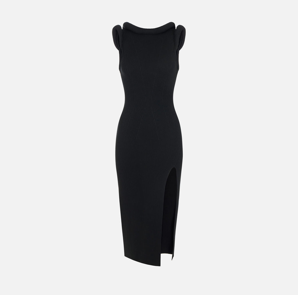 Navy knit midi dress with 3D details
