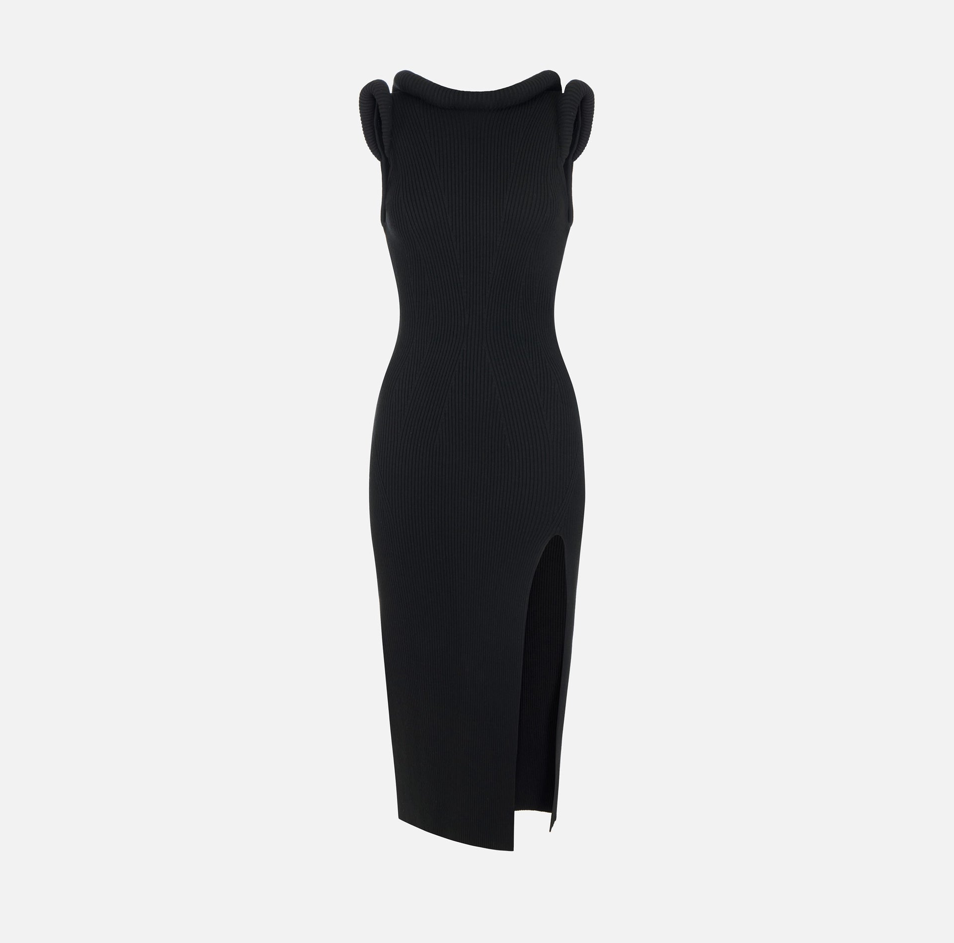 Navy knit midi dress with 3D details