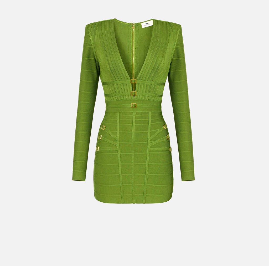 Green bandage mini dress with sleeves