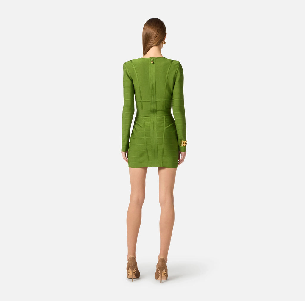 Green bandage mini dress with sleeves