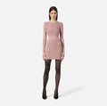 Dusty rose knit mini dress with long sleeves and grommet detail