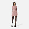 Dusty rose knit mini dress with long sleeves and grommet detail