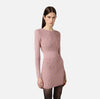 Dusty rose knit mini dress with long sleeves and grommet detail