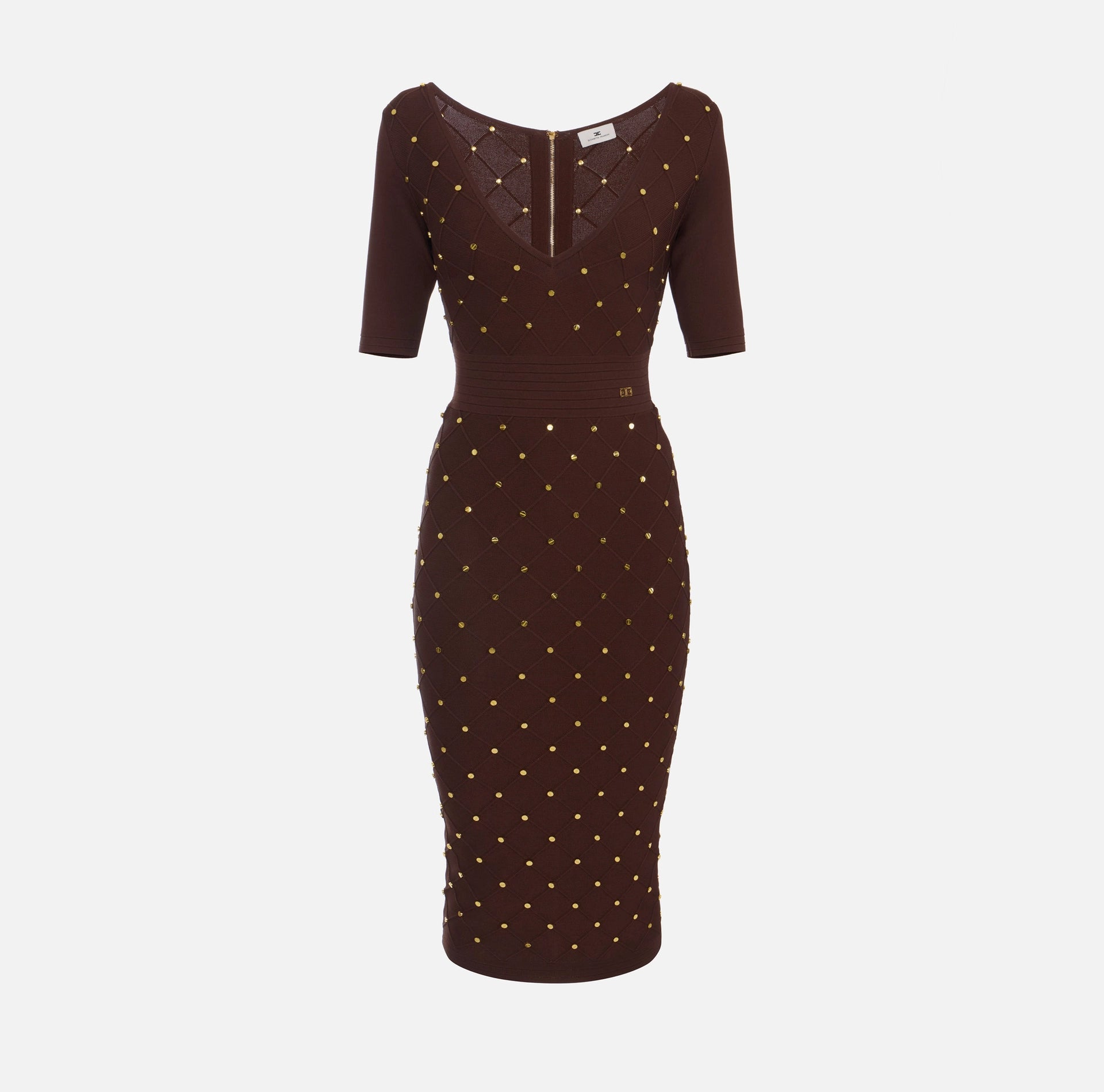 Coffee knit dress with jewel details