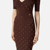 Coffee knit dress with jewel details