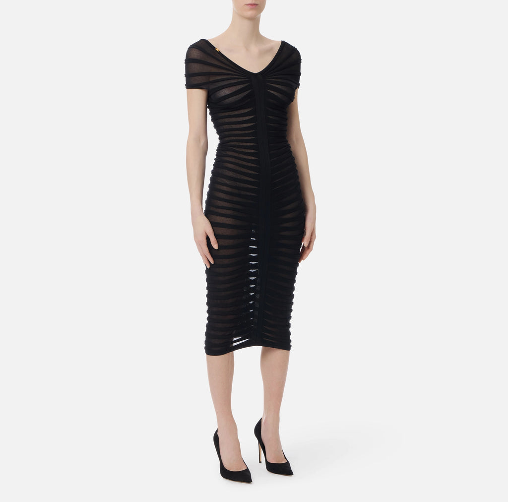 Chocolate short sleeve knit midi dress