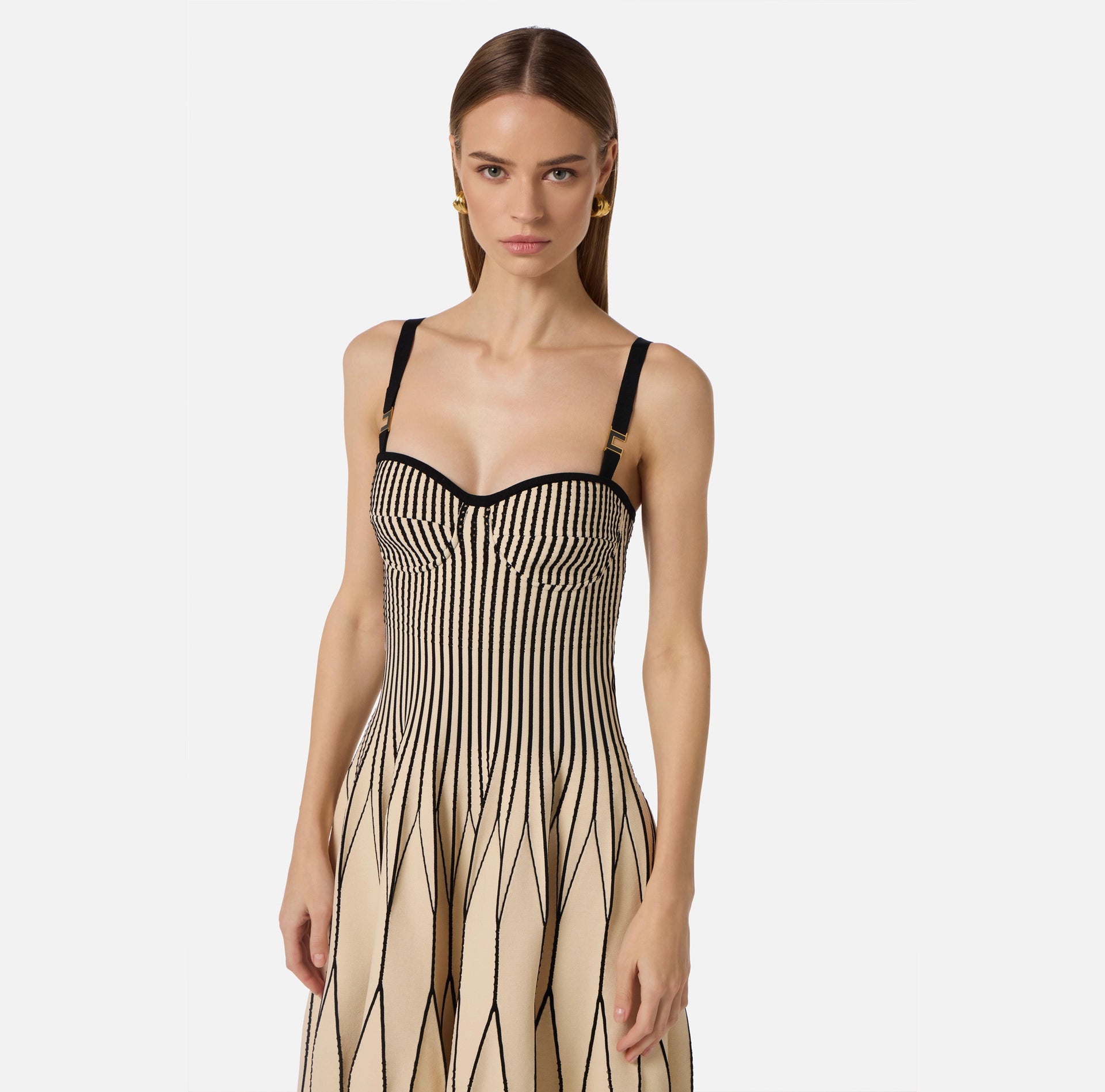 Ivory black knit flare dress