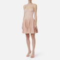 Nude ivory knit pleated flare skirt dress