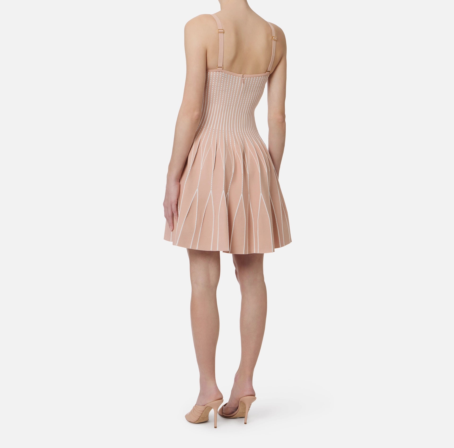 Nude ivory knit pleated flare skirt dress BU Club Nude ivory knit pleated flare skirt dress BU Club