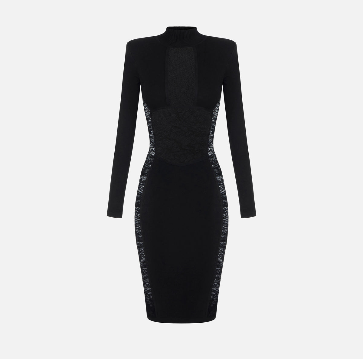 Black midi pencil knit and lace dress