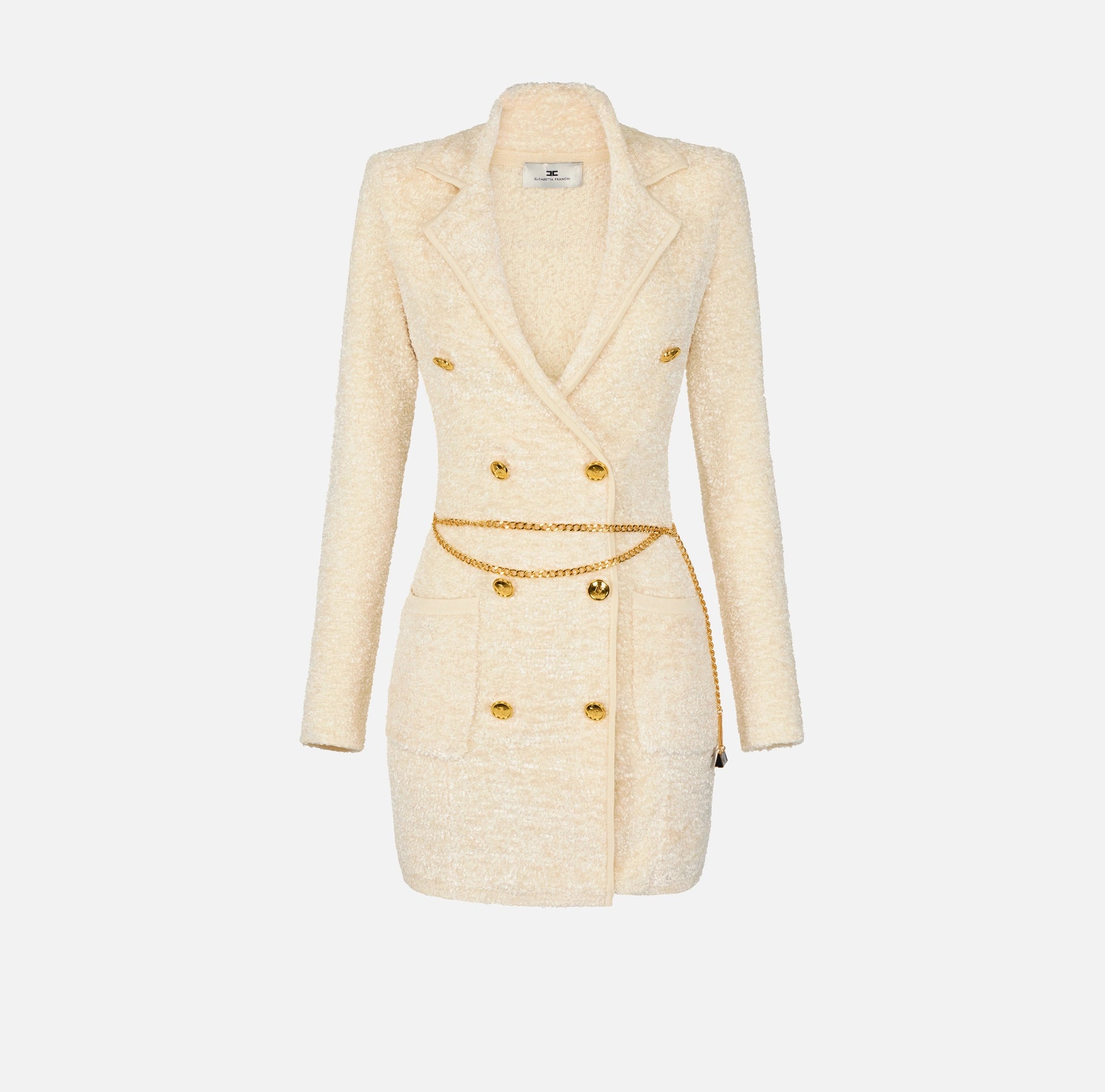 Ivory boucle knit jacket dress
