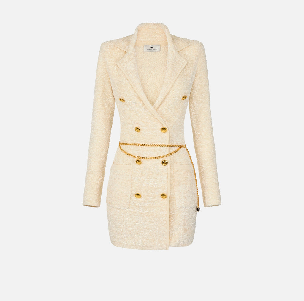 Ivory boucle knit jacket dress