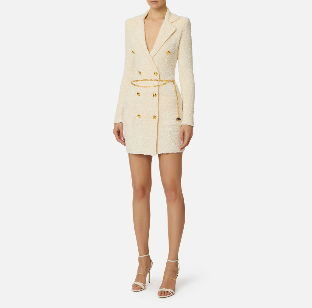 Ivory boucle knit jacket dress