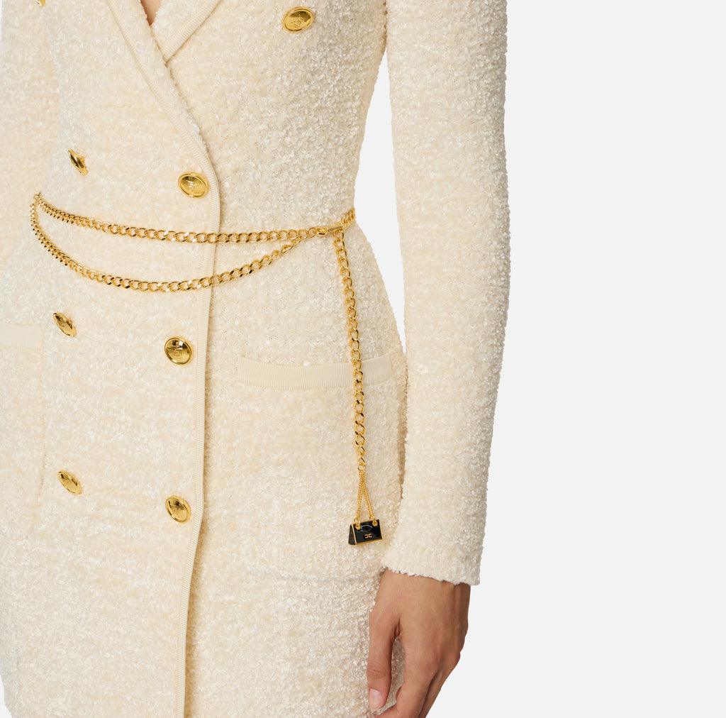 Ivory boucle knit jacket dress