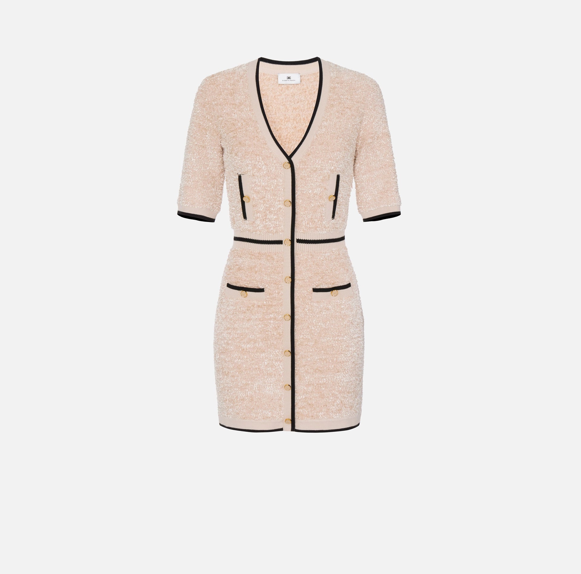 Nude black trimming mini boucle knit dress