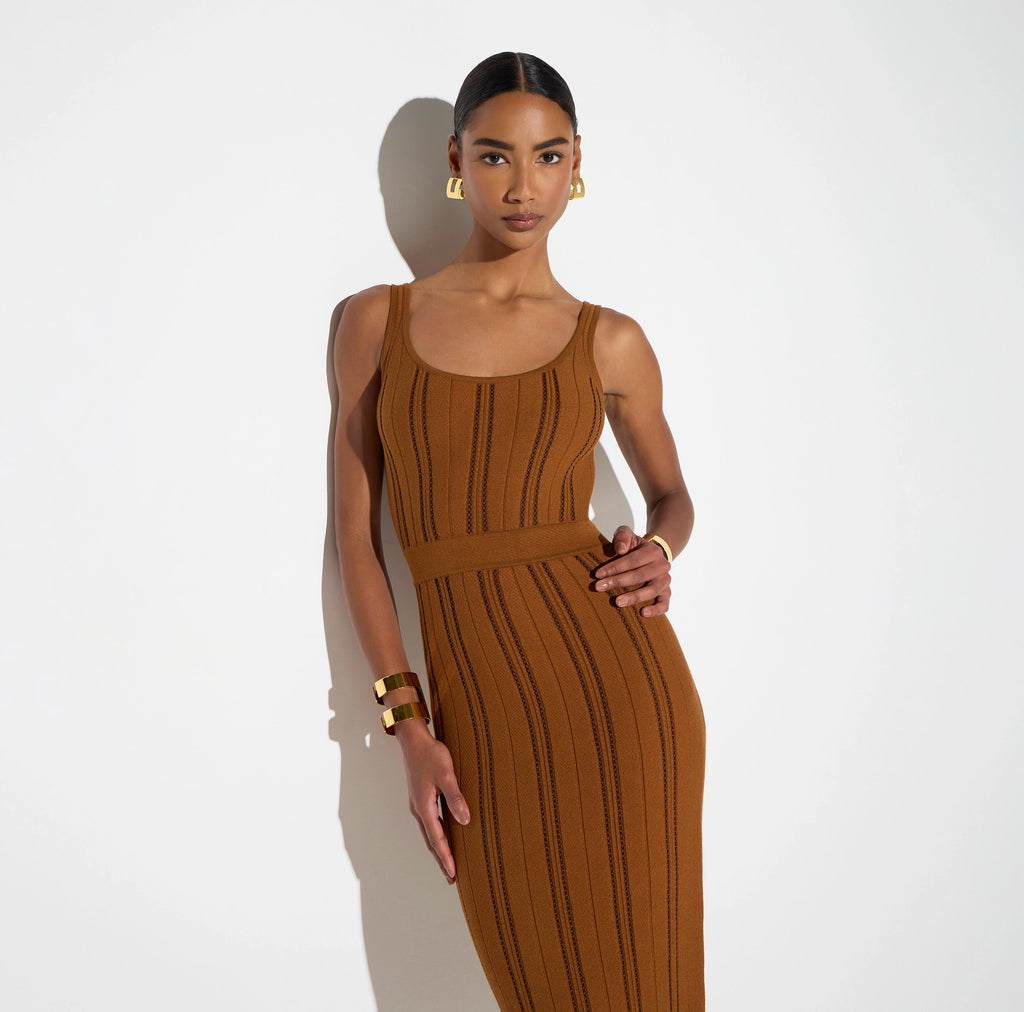 Cigar origami knit midi dress