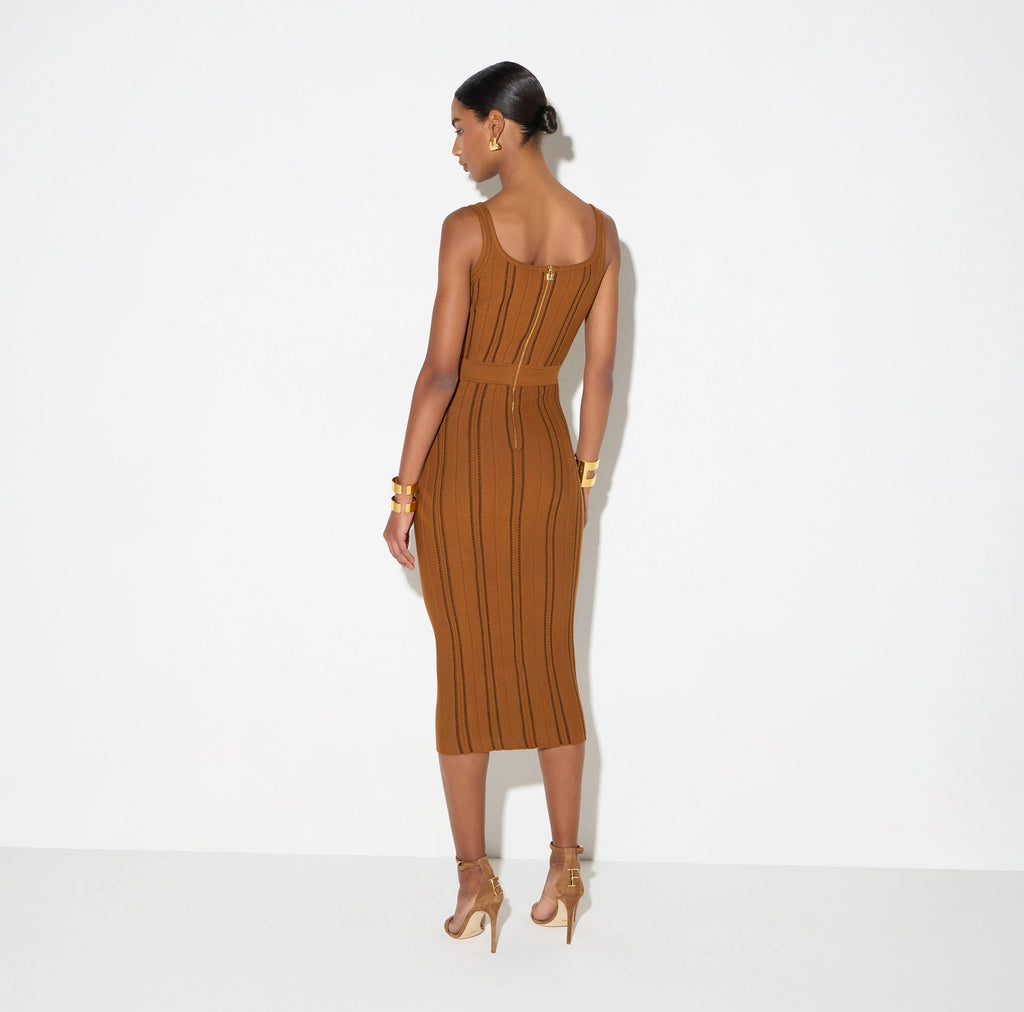 Cigar origami knit midi dress