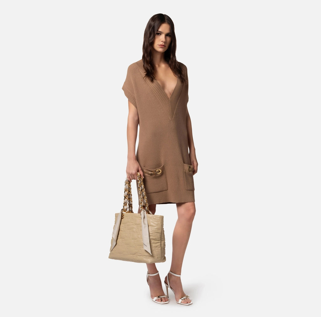 Camel boxy knit dress