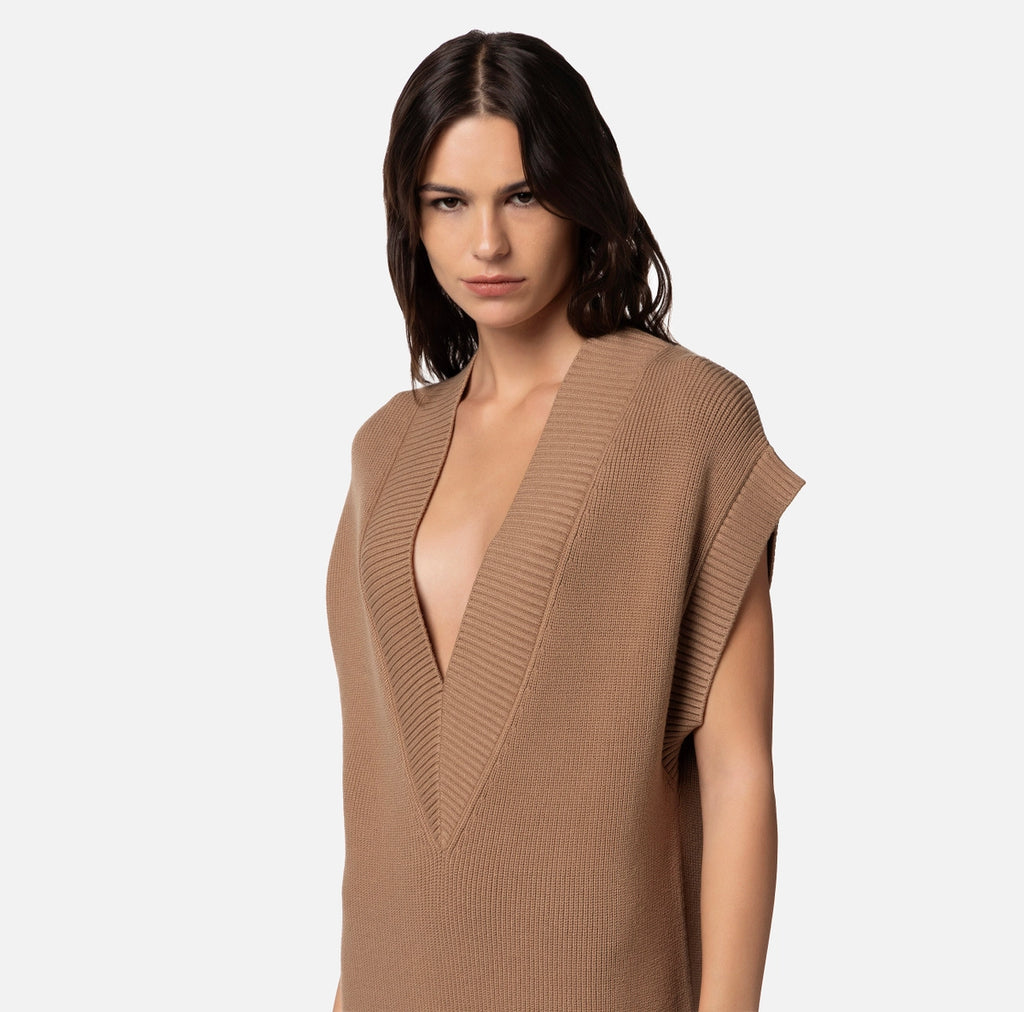 Camel boxy knit dress
