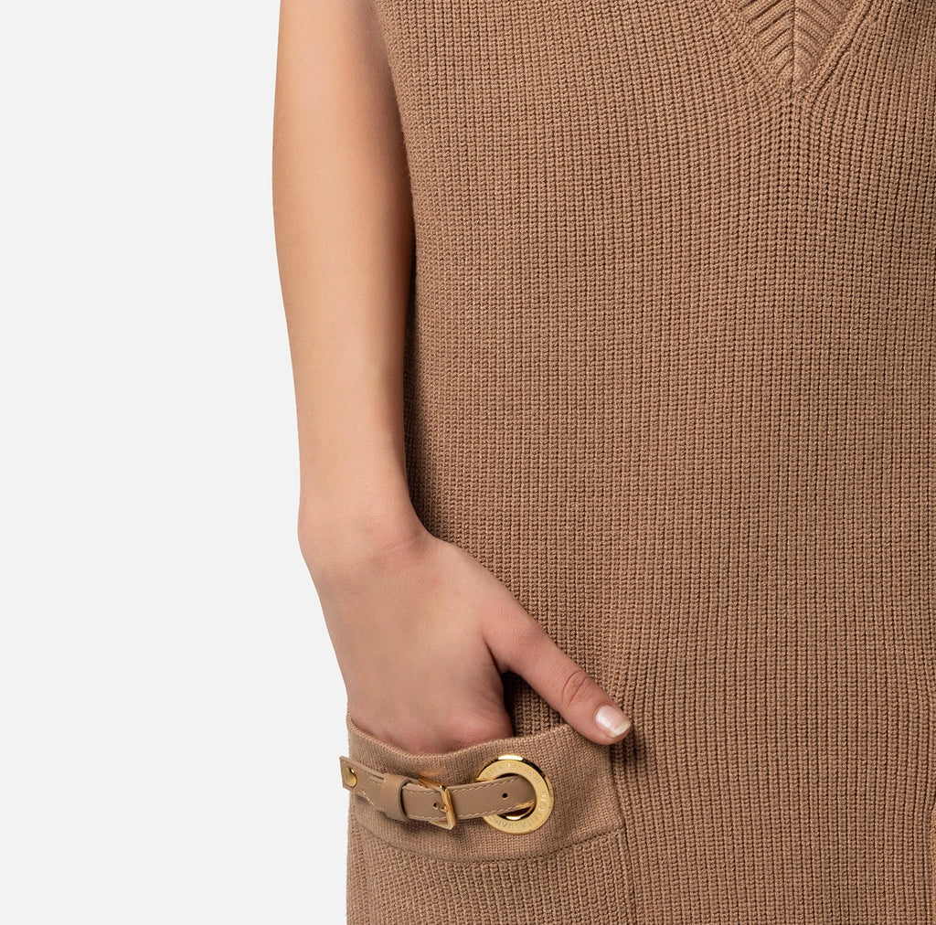 Camel boxy knit dress