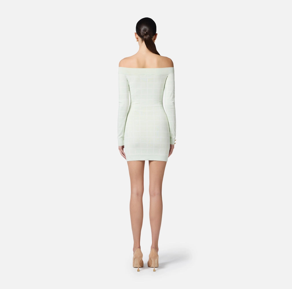 Mint knit off shoulder long sleeve mini dress