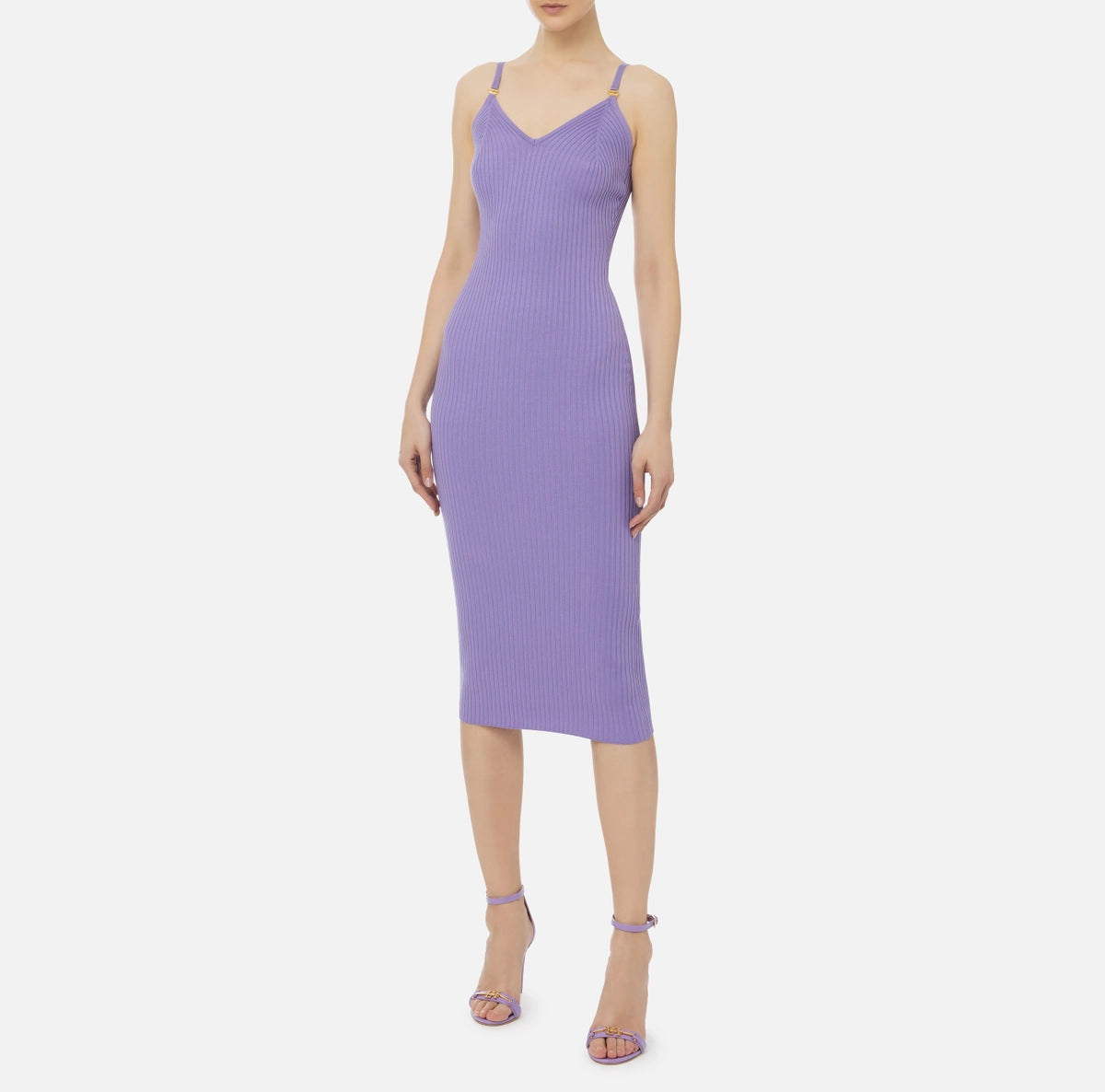 Lilac rib knit midi dress