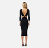 Black rib knit dress with cut outs and back necklace