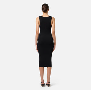 Black matt viscose sleeveless midi dress