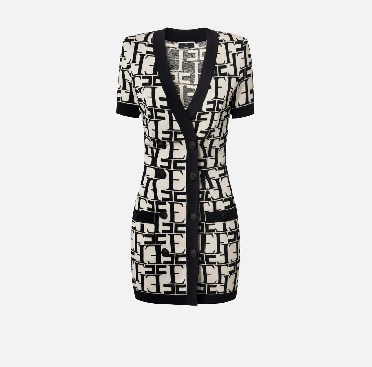 Black white knit  print short dress with short sleeves