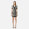 Black white knit  print short dress with short sleeves