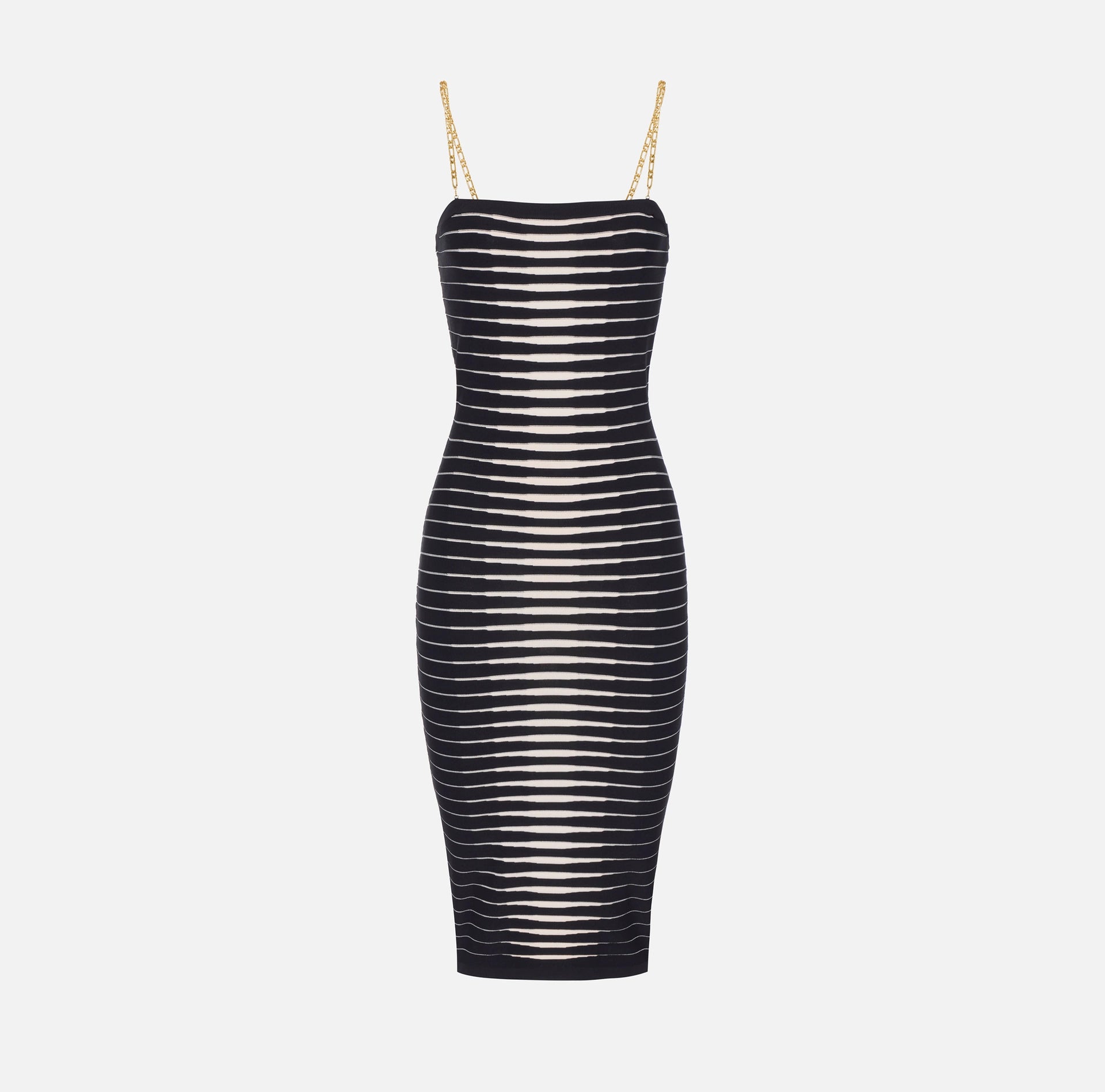 Ivory black knit pencil dress with chain straps