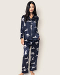 Navy silk long pajama set in Panthere de Nuit