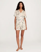 Ivory short silk pajama set in Regatta Royale