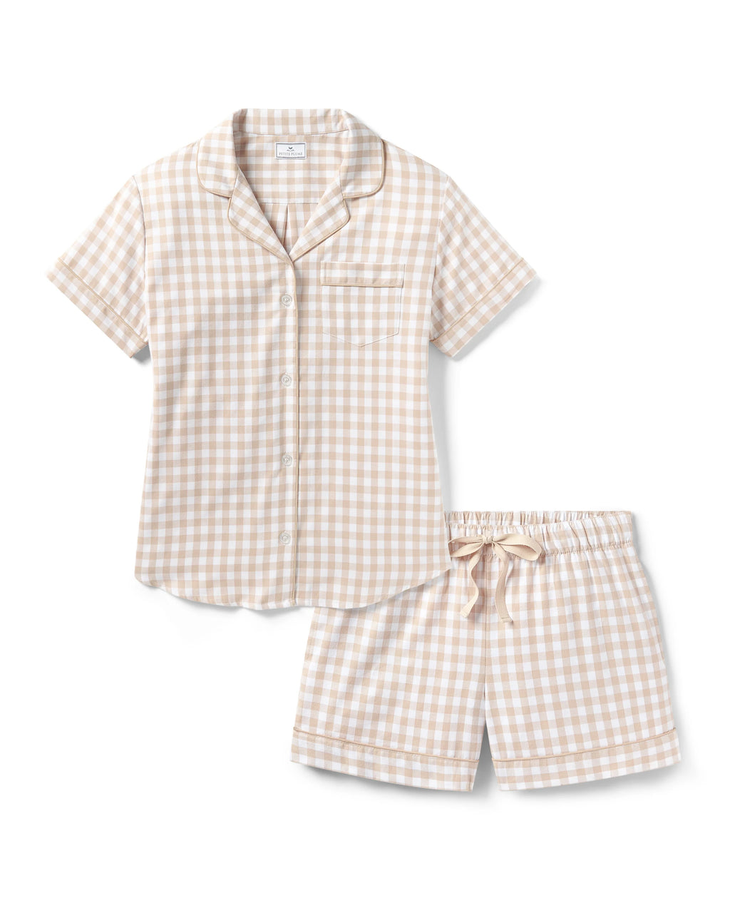 Camel Gingham Twill cotton short pajama set