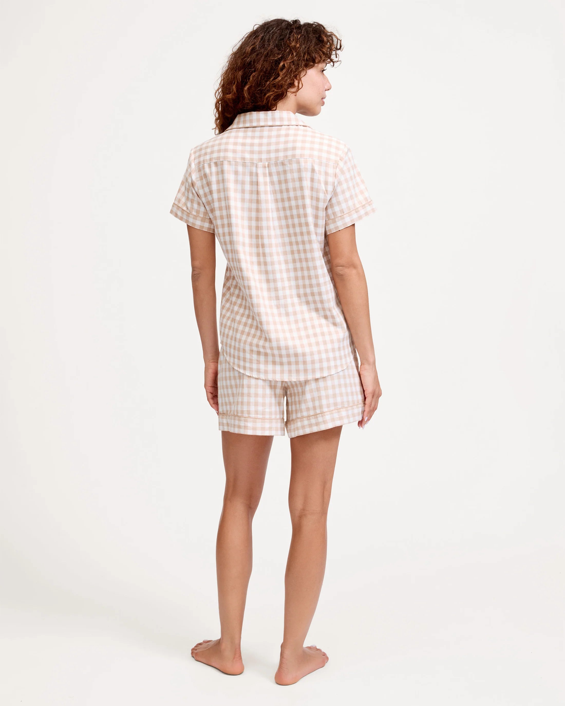 Camel Gingham Twill cotton short pajama set