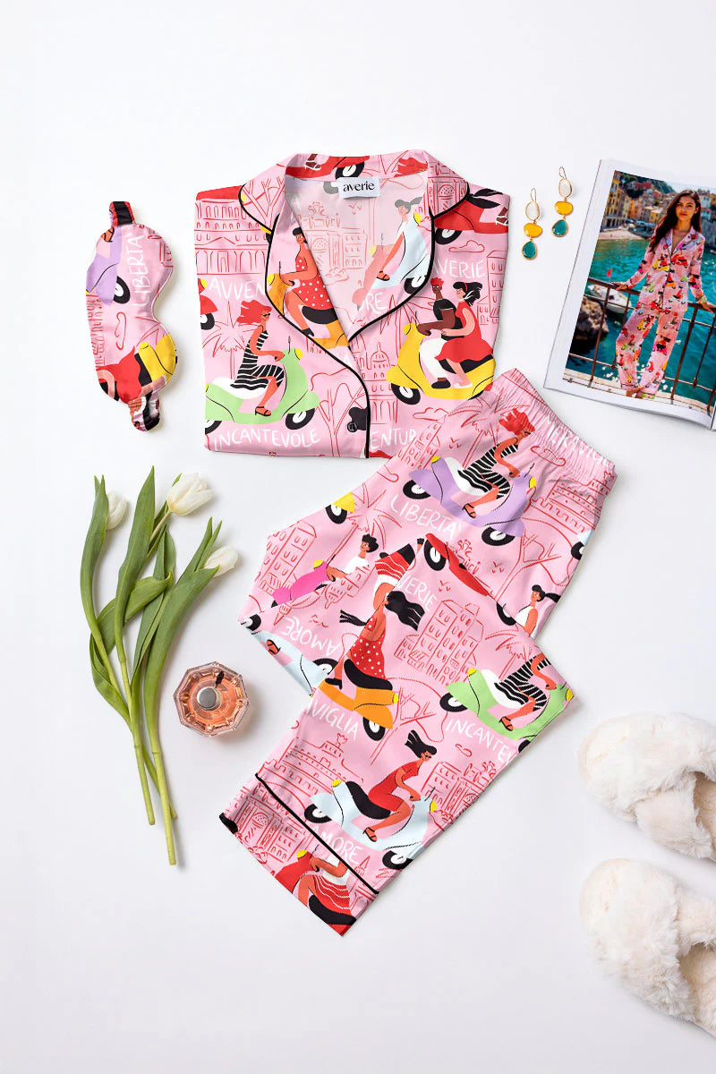 Pink Fiorella long sleeve and pants pajama set