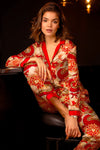 Red Tao silk satin long pajama set