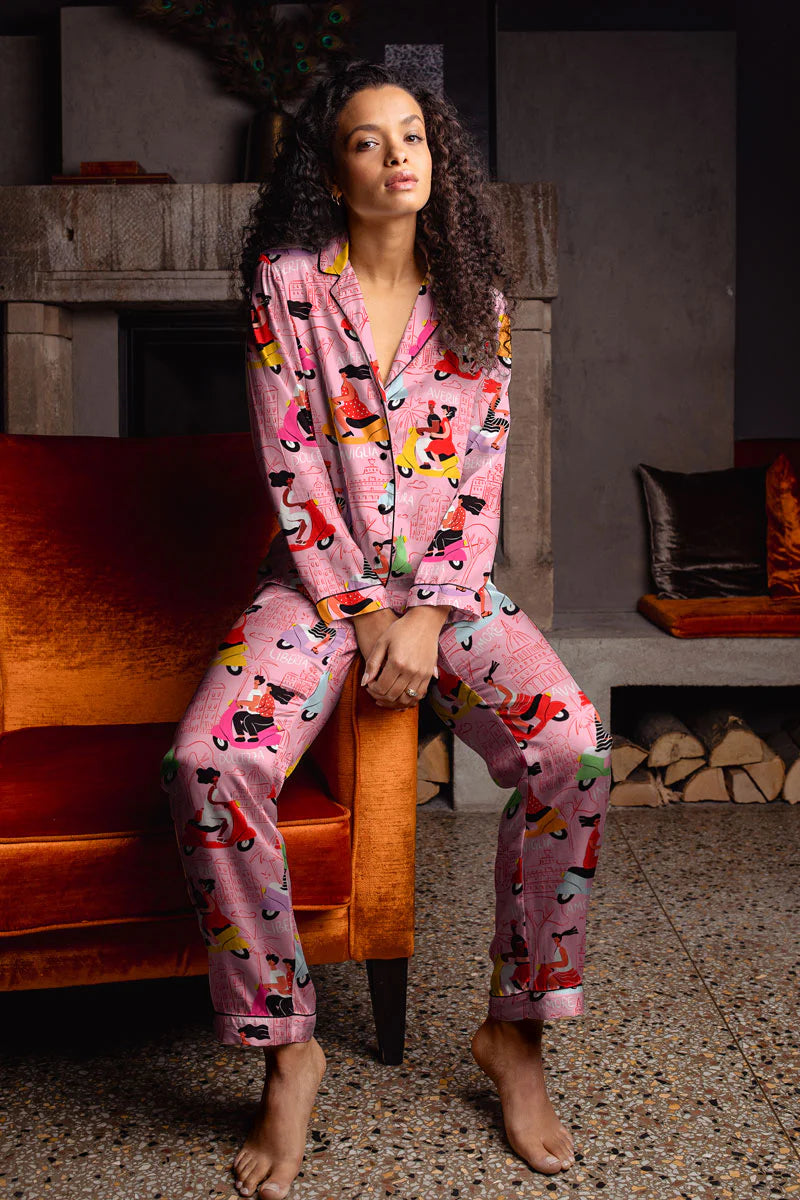Pink Fiorella long sleeve and pants pajama set