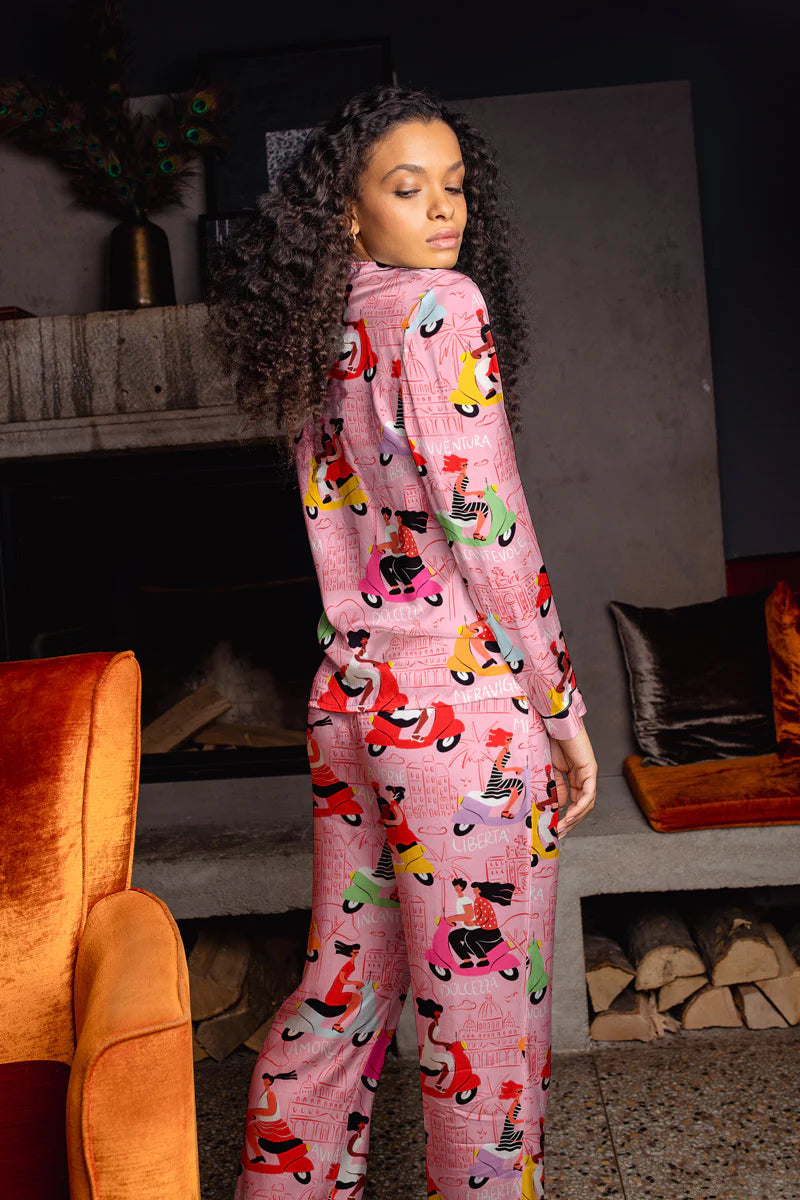 Pink Fiorella long sleeve and pants pajama set