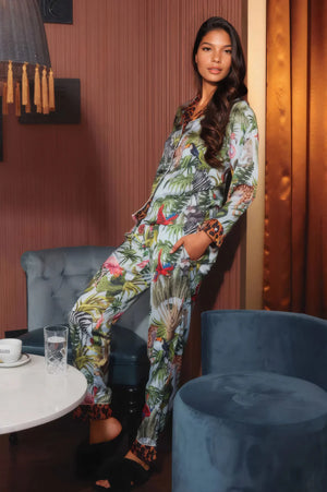 Aqua Suri  silk satin long pajama set