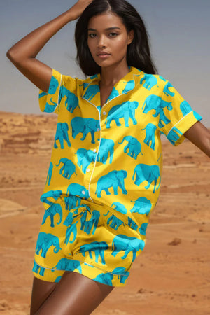 Yellow elephant print Niara short pajama set