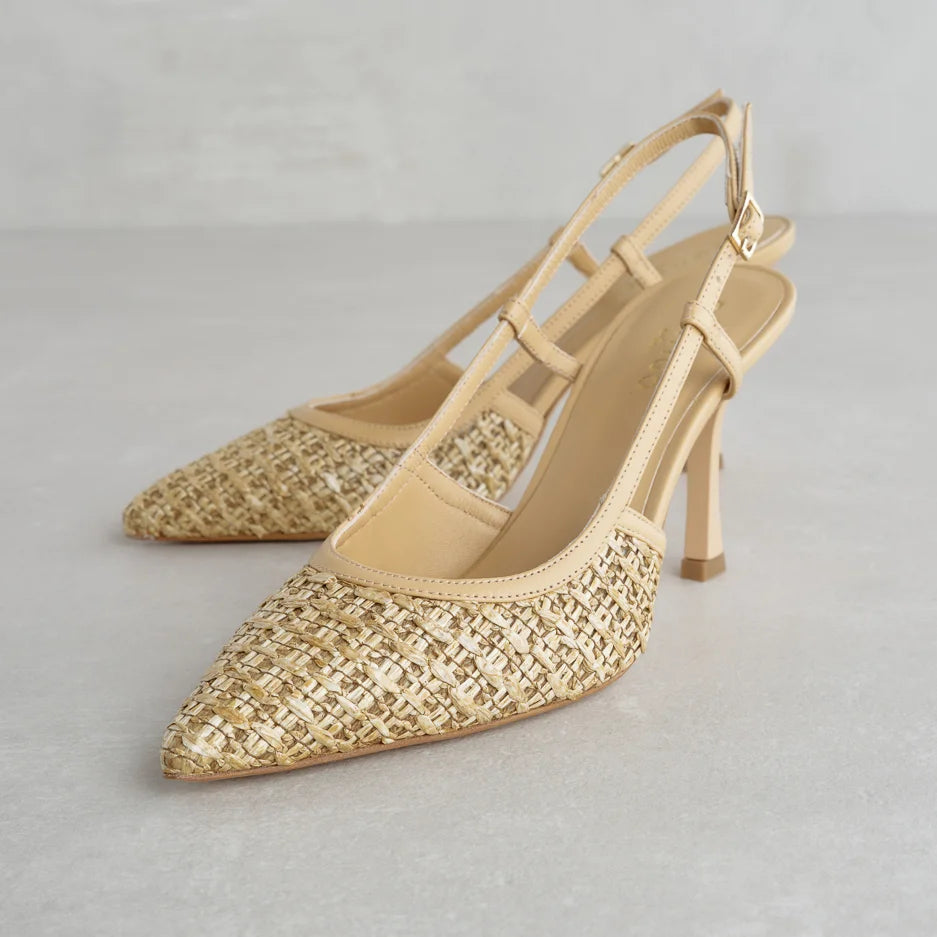 Beige Raffia Slingbacks