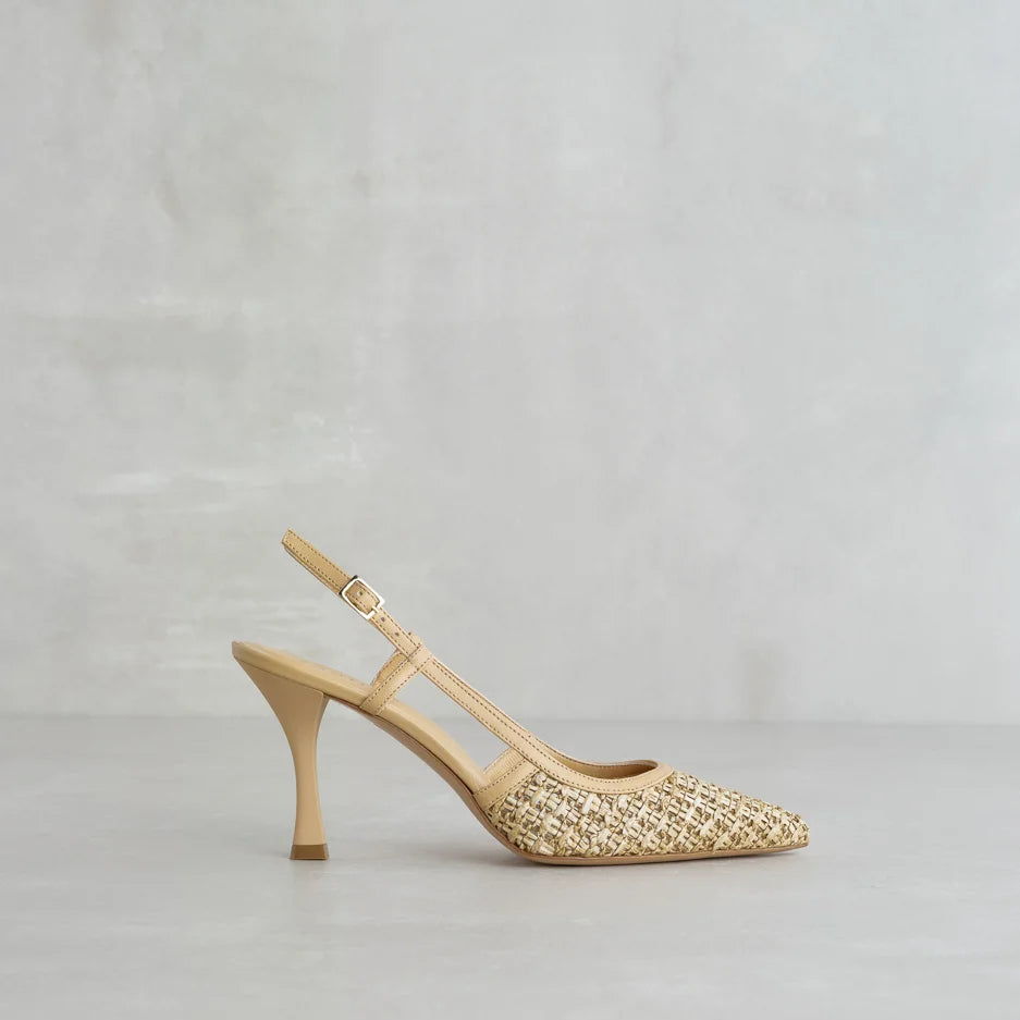 Beige Raffia Slingbacks