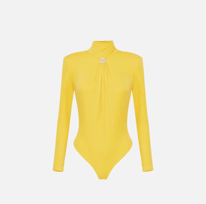 Yellow jersey bodysuit with open back