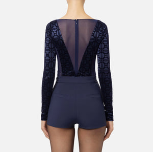 Navy lycra long sleeve bodysuit