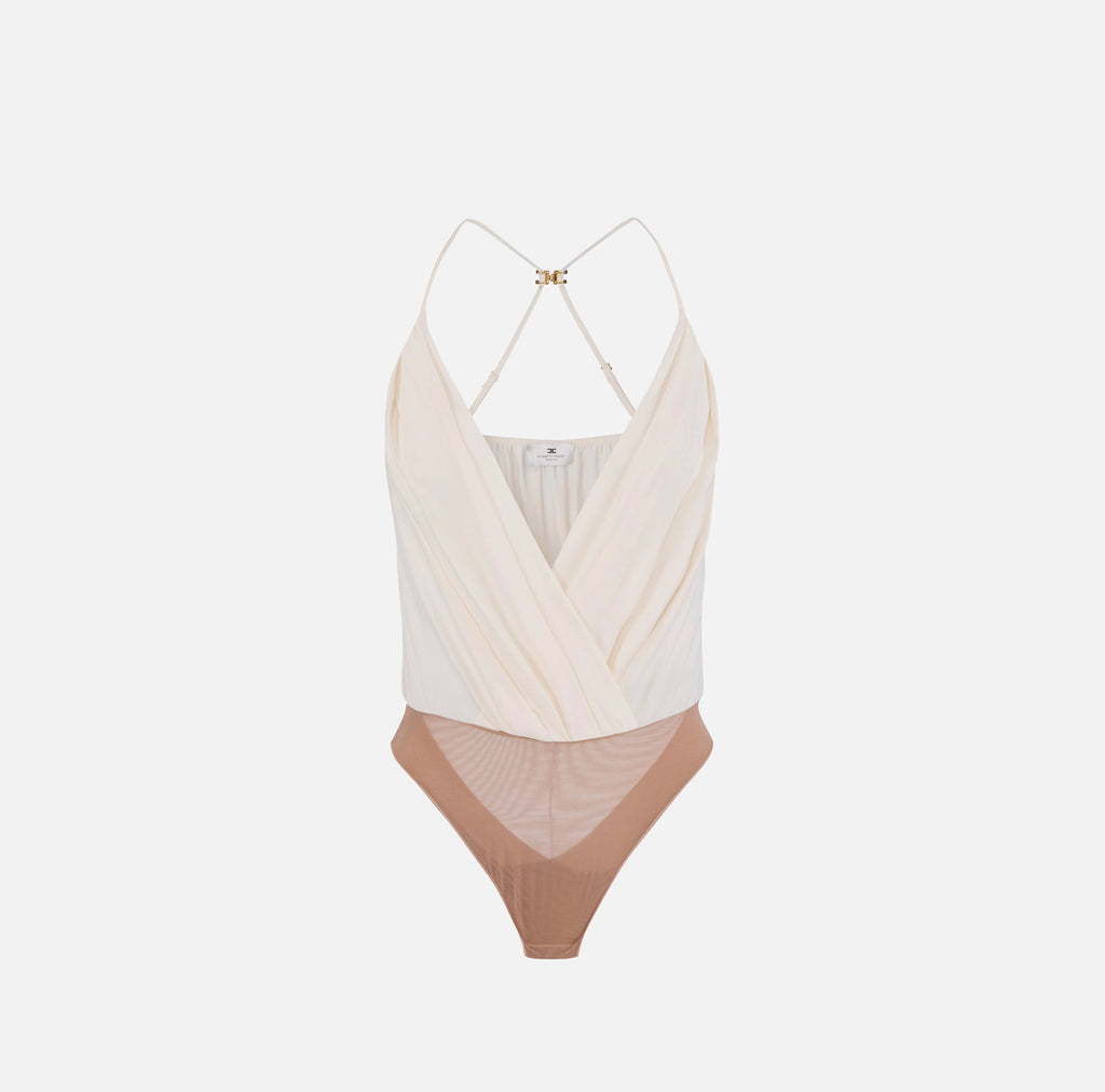 Ivory georgette bodysuit with straps