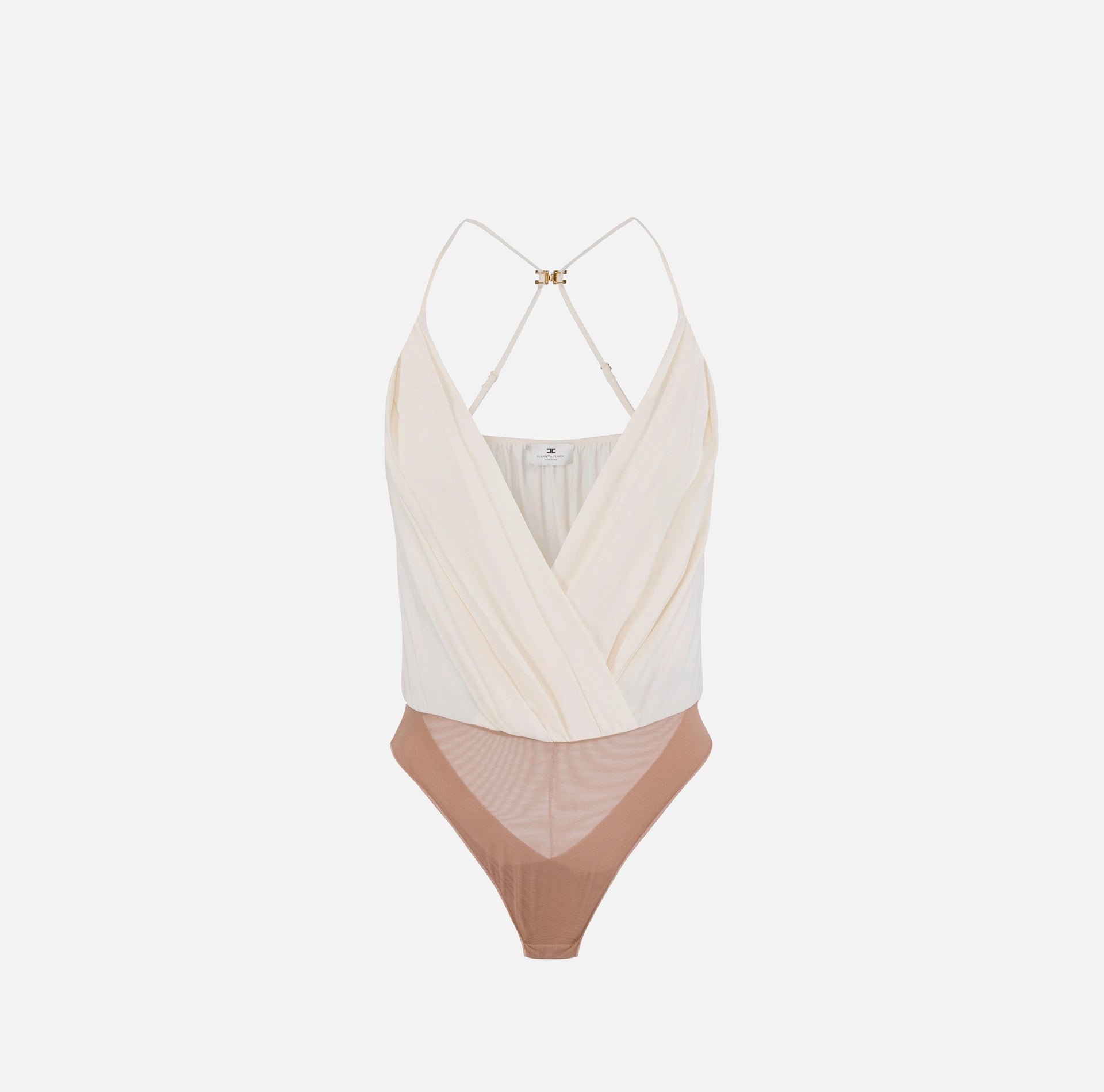 Ivory georgette bodysuit with straps