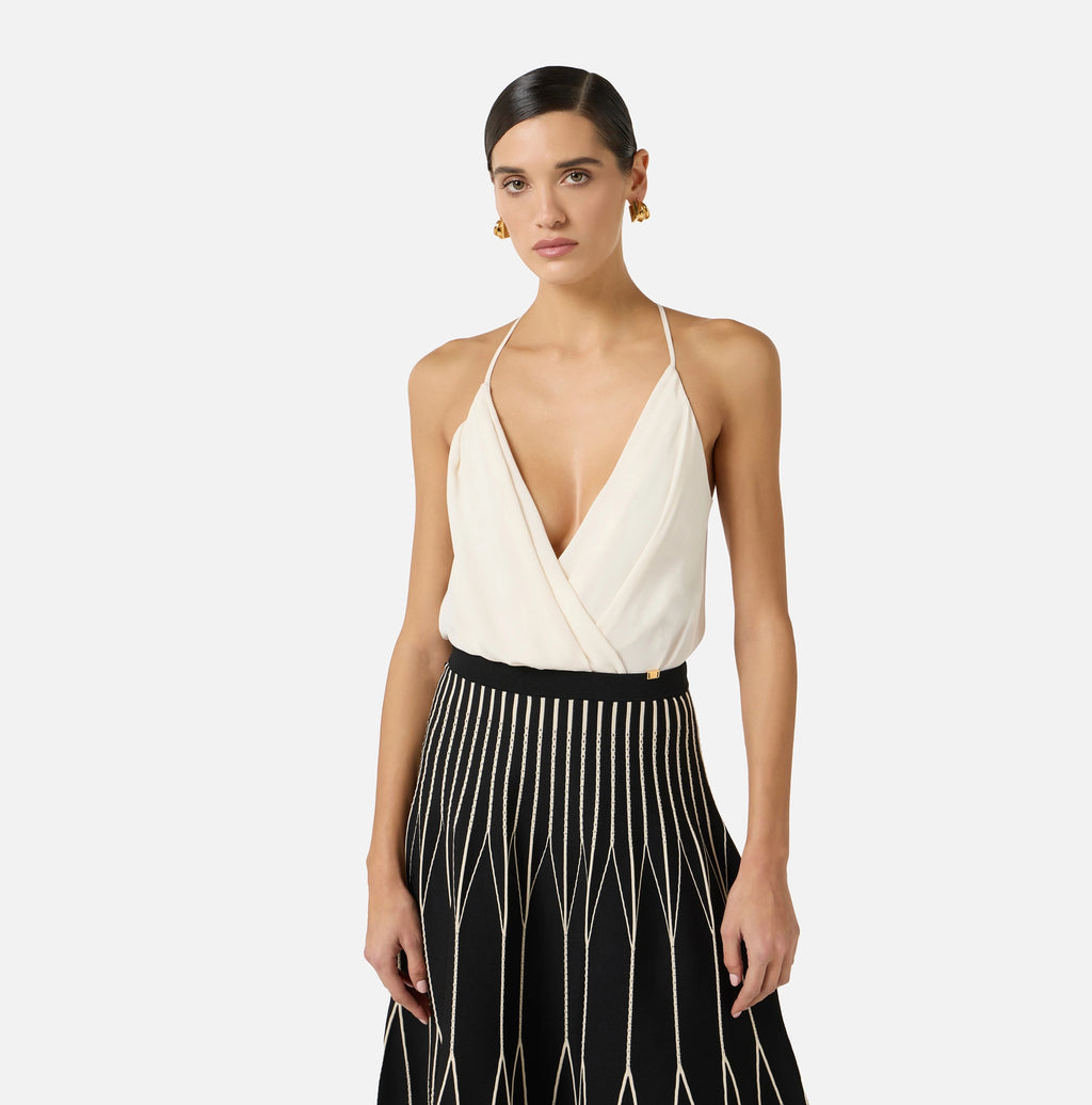 Ivory georgette bodysuit with straps