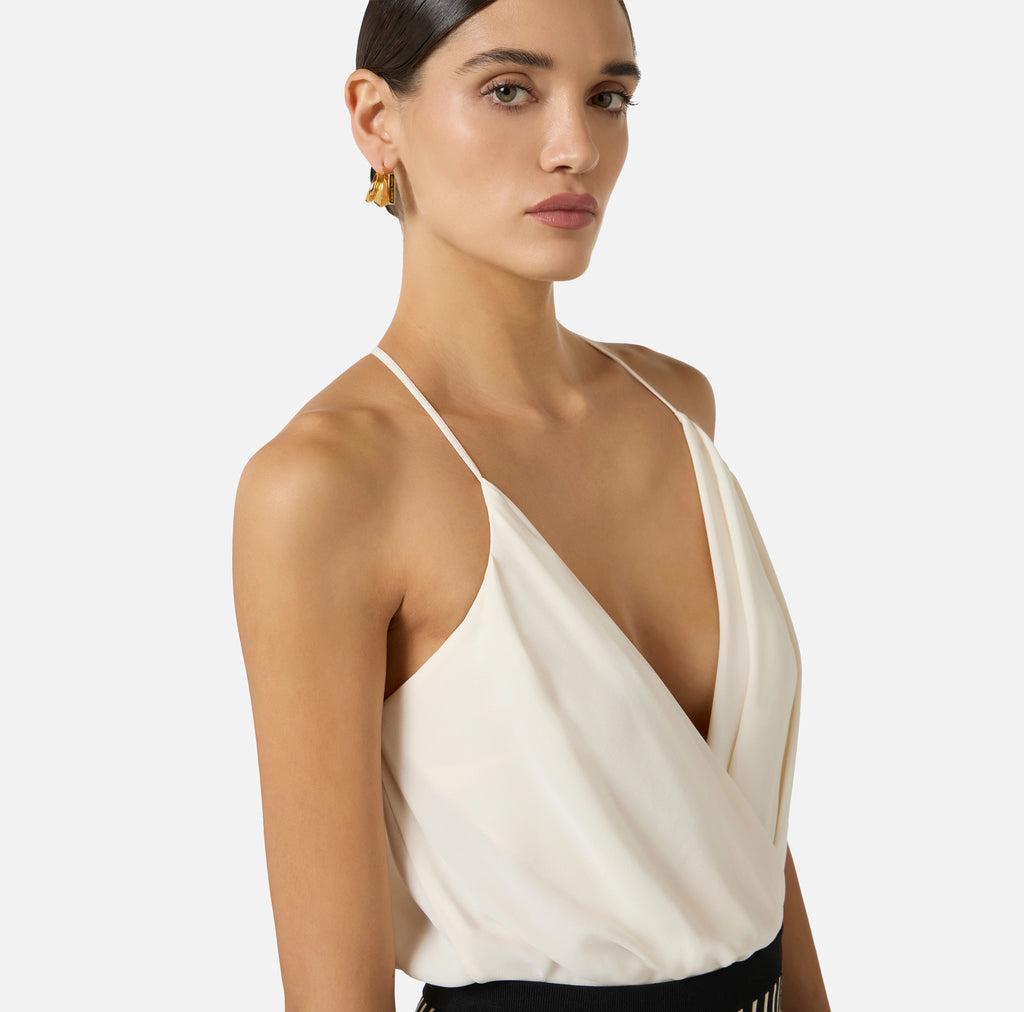 Ivory georgette bodysuit with straps