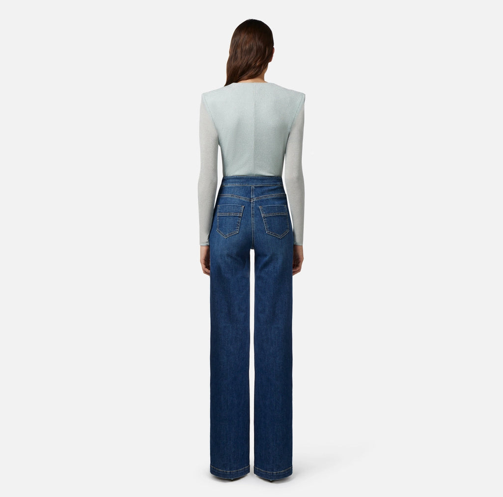 Aqua bodysuit in jersey lurex fabric with plunge neckline
